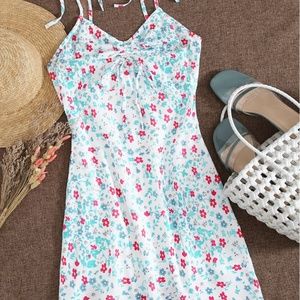 backless knotted floral print dress